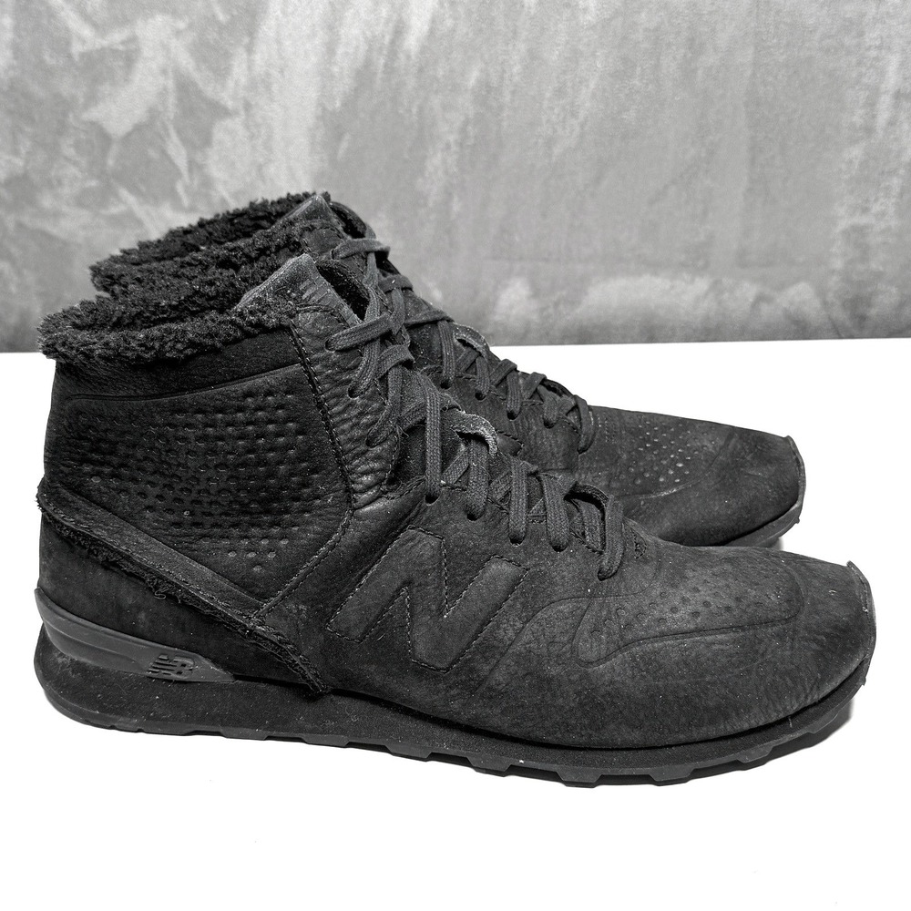 New Balance 696 Sneaker Boot Womens 10 Black Suede Faux Fur WH696DE Mid Top